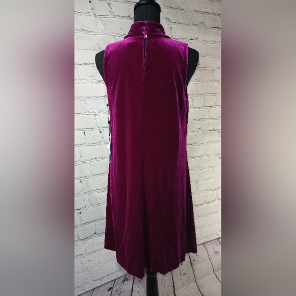 Slvls MockNeck Velvet Burnout Midi TrapezeDress Fuchsia - Picture 4 of 16
